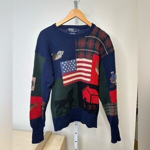🇺🇸 Vintage Ralph Lauren 100% Wool Patch Sweater in Size M